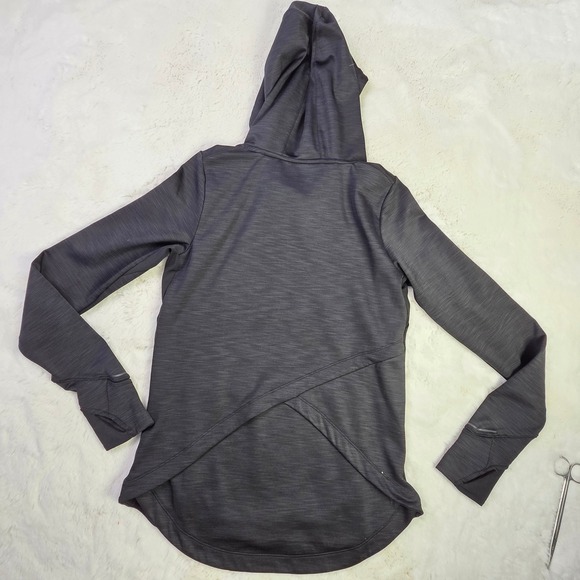 Athleta Black‎ Heathered Hoodie Thumbholes Zipper Pocket Athletic Top XS - Picture 5 of 13